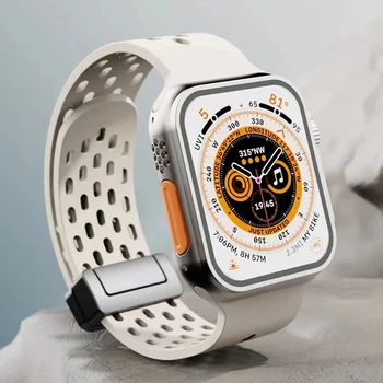 Магнитна каишка за часовник Apple Watch Ultra 44 мм 45 мм на 49 мм, 40 мм 41 мм 42 мм, 38 мм и Мек Силиконов Маншет За iWatch Серия 7 8 6 5 4 3