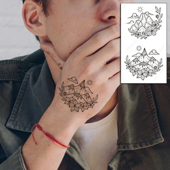 Стикер с татуировка на Листата на цветя Черна Гора Елемент на Слънцето Водоустойчив Временна фалшива татуировка за мъже, Жени, деца Боди-арт