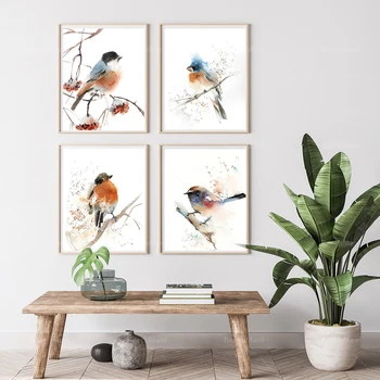 Акварелни щампи с птици, стенни картини с птици, изобразително изкуство, щампи с птици, начало декор, печат върху платно, плакат