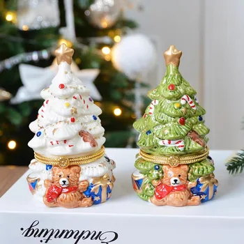 Коледен Декор Керамична Кутия За Съхранение На Бижута Коледна Елха Във Формата На Настолни Бижута Мини Кутия За Съхранение На Пръстени И Обеци