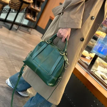 Дамски чанти Royal Багер с горната дръжка от естествена телешка кожа, с голям капацитет, модерна чанта през рамо, чанта за крайградски пътувания, 77172