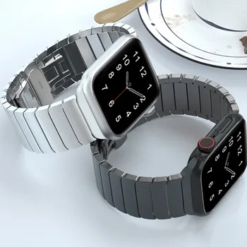 Подходящ за Apple Watch каишка от неръждаема стомана с бамбуковым съединение и една топка метална каишка Applewatch титанов цвят