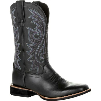 Каубойски ботуши в западен стил, е черно-кафява зимни обувки от изкуствена кожа, мъжки обувки в стил ретро, мъжки обувки до средата на прасците с бродерии, по-големи размери от 48 Botas