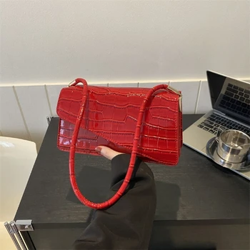 Червена японската змеевидная дамска чанта-месинджър, трендови чанта през рамо от изкуствена кожа, PVC, женски лъскави чанти, портмонета, МИНИ-малка чанта