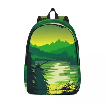 Училищна чанта, ученическа раница, гора, река и планински пейзаж, раница на рамото, чанта за лаптоп, училищен раница