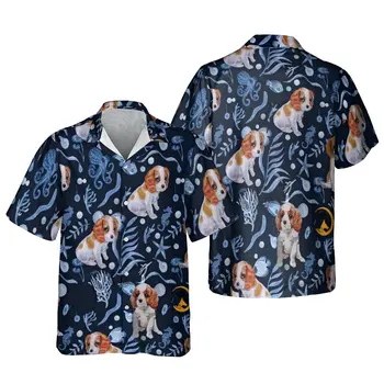 Jumeast Такси Shiba-Ин На Мъжки Ризи Тропически Цветя Кавалер Кинг Чарлз Шпаньол Мопсчетата Гаванские Плажни Хавайски Блузи И Топове