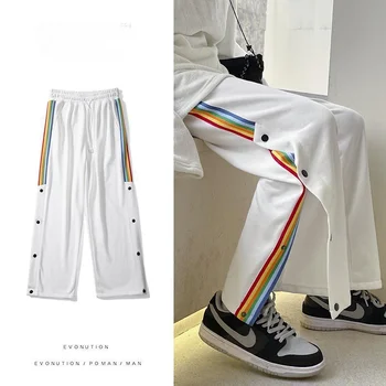 Спортни панталони копчета, мъжки баскетбол панталони на райета, новост 2023 година, градинска дрехи, широки панталони оверсайз, ежедневни спортни прави панталони
