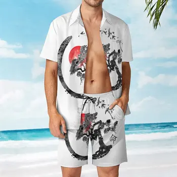 Мъжки плажен костюм Enso Circle и Бонсай 7 от 2 теми, брючный костюми в ретро стил, който е Уникален за почивка