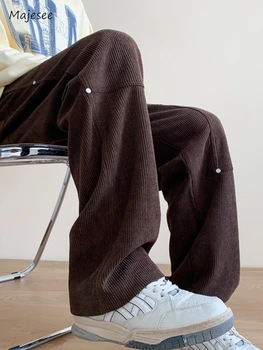 Есенни панталони за мъже за почивка по цялата си дължина, прост дизайн с нитове, Луксозни универсални ежедневни широки панталони широките панталони в японски стил за юноши 2023 година