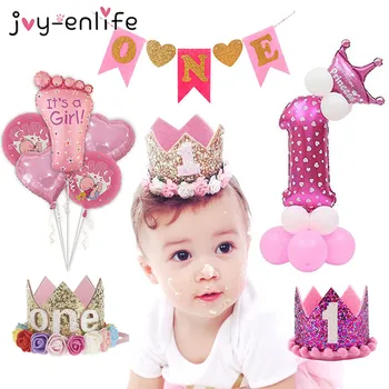 JOY-ENLIFE Украса За Парти в чест на рождения Ден на 1 Година Бебето Princess Crown на 1-ви Рожден Ден на Парти В чест на Първия Рожден Ден на Момчето Момичета 1 Ден на Раждане Бебе Душ