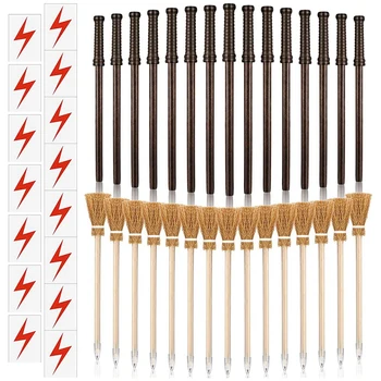 45 бр. моливи-пръчки, за да проверите за магически партита Включват 15 дървени моливи-щеки, 15 моливи с метла вещица, 15 татуировки с огнища